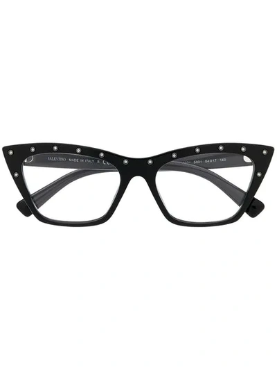 Shop Valentino Rhinestone Embellished Glasses In Black