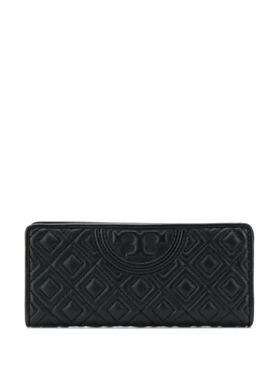 Shop Tory Burch Quilted Logo Wallet In Black
