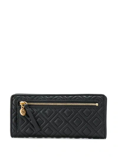 Shop Tory Burch Quilted Logo Wallet In Black