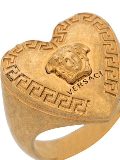 Shop Versace Heart-shape Medusa Motif Ring In Gold