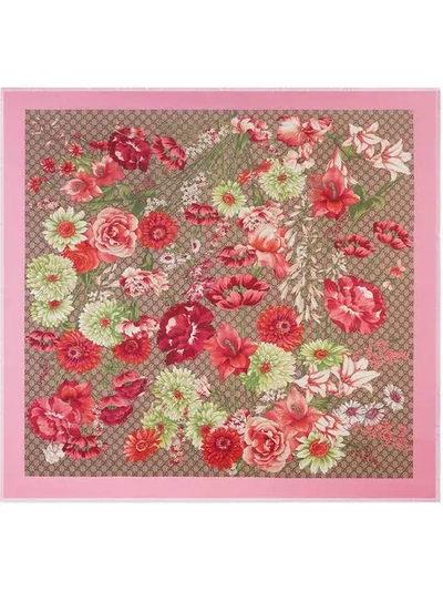 Shop Gucci Spring Bouquet Modal Silk Shawl In Multicolour