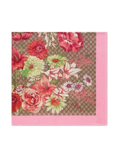 Shop Gucci Spring Bouquet Modal Silk Shawl In Multicolour