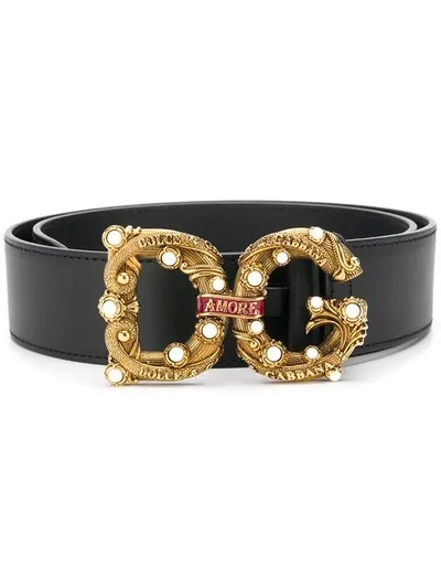 Shop Dolce & Gabbana Dg Amore Logo Buckle Belt In Black
