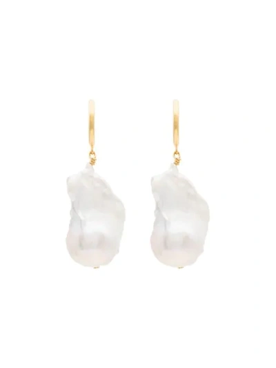 Shop Anni Lu Baroque Pearl Hoop Earrings In White