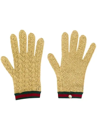 Shop Gucci Knitted Gloves - Gold