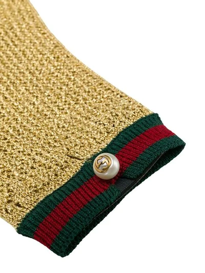 Shop Gucci Knitted Gloves - Gold