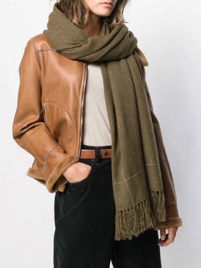 Shop Brunello Cucinelli Fringed Oversized Scarf In Cg706 Green