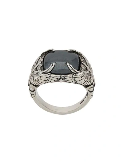 Shop Nove25 Stone Wings Signet Ring In Silver
