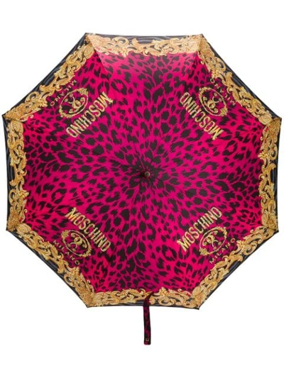 Shop Moschino Leopard Baroque Pattern Umbrella In Pink