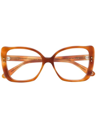 GUCCI EYEWEAR OVERSIZE FRAME GLASSES - 棕色