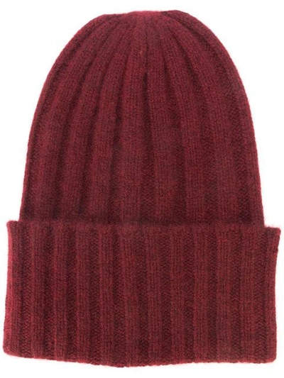 Shop The Elder Statesman Ribbed Beanie Hat In Red