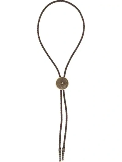 Shop Saint Laurent Concho Bolo Tie Necklace In Brown