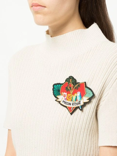 Shop Maison Kitsuné Love Blazon Embroidered Pin In Multicolour