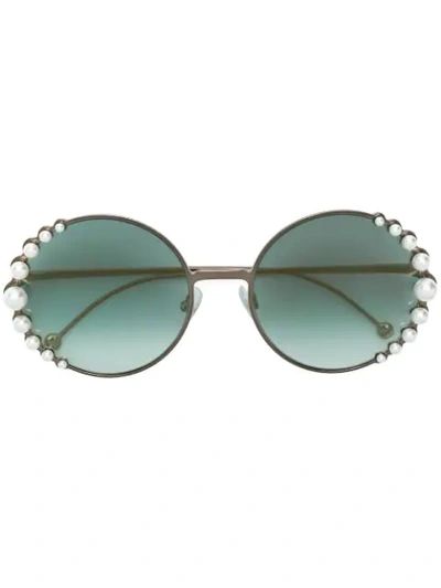 Shop Fendi Round Pearl Sunglasses In Metallic