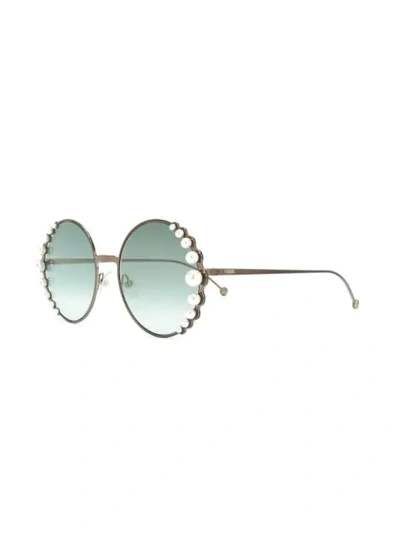 Shop Fendi Round Pearl Sunglasses In Metallic