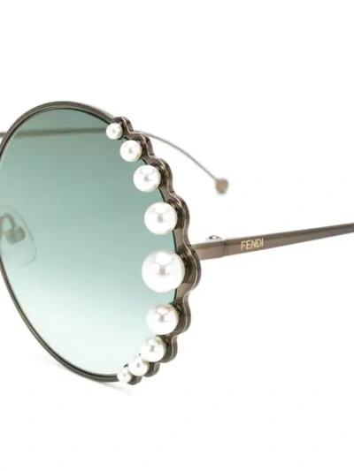 Shop Fendi Round Pearl Sunglasses In Metallic