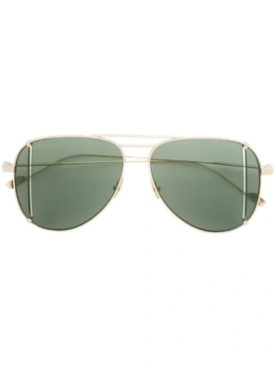 Shop Saint Laurent Double Bridge Aviator Sunglasses In Metallic