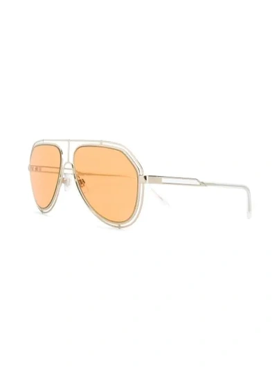 Shop Dolce & Gabbana Orange Lens Aviator Sunglasses In Gold