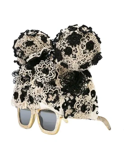 Shop Kuboraum Floral Lace Shaped Sunglasses In Black