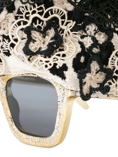 Shop Kuboraum Floral Lace Shaped Sunglasses In Black