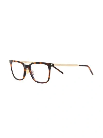 Shop Saint Laurent Rectangular Shaped Glasses In Brown