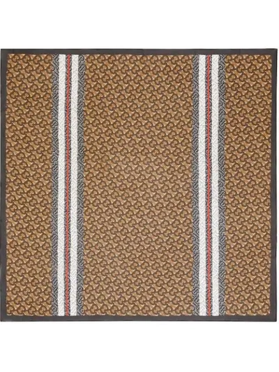 Shop Burberry Monogram Stripe Silk Square Scarf In Brown