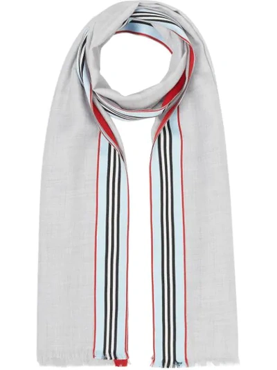 Shop Burberry Icon Stripe Cashmere Silk Scarf In Mid Grey Melange