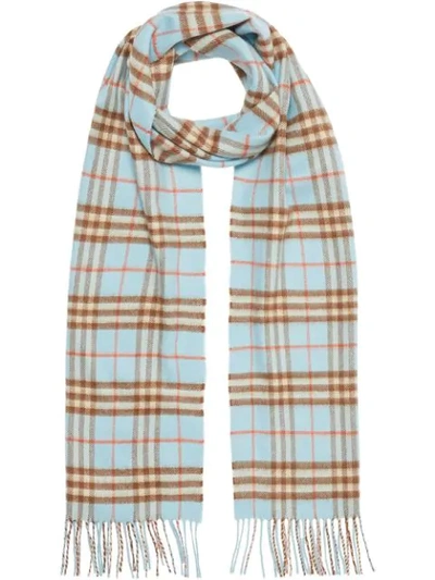 Shop Burberry The Classic Vintage Check Cashmere Scarf In Blue