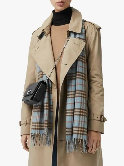 Shop Burberry The Classic Vintage Check Cashmere Scarf In Blue