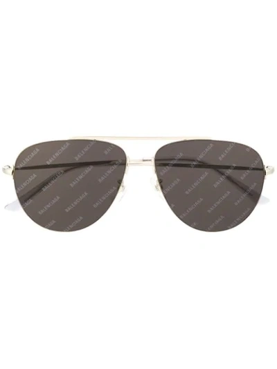 Shop Balenciaga Logo Stamped Aviator Sunglasses In Silver