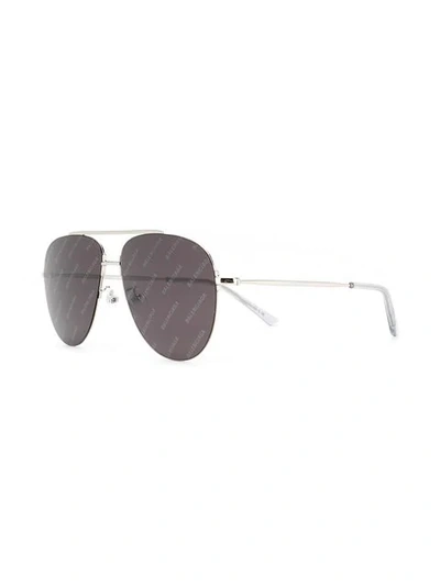 Shop Balenciaga Logo Stamped Aviator Sunglasses In Silver