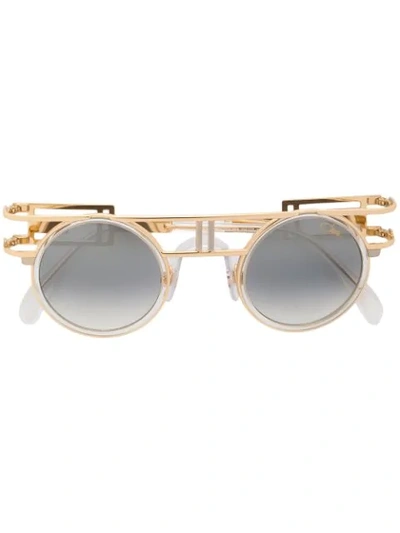 Shop Cazal Round Frame Sunglasses In Metallic