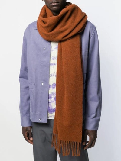 Acne Studios Fringed Mélange Wool Scarf In Orange
