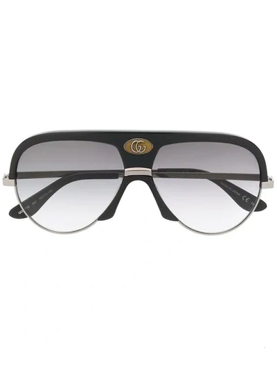 Shop Gucci Oversized Aviator Frame Sunglasses In Black