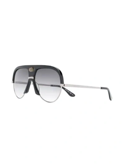 Shop Gucci Oversized Aviator Frame Sunglasses In Black