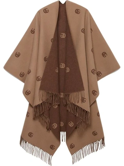 Shop Gucci Double G Reversible Poncho In Brown