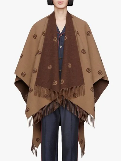 Shop Gucci Double G Reversible Poncho In Brown