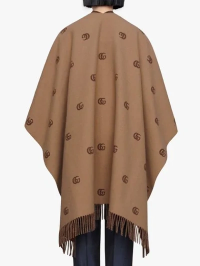 Shop Gucci Double G Reversible Poncho In Brown