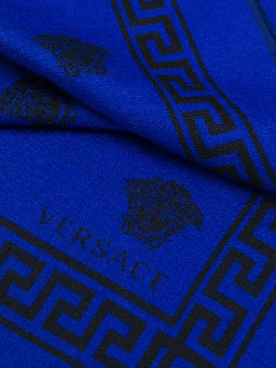 Shop Versace Grecian Medusa Scarf In Blue