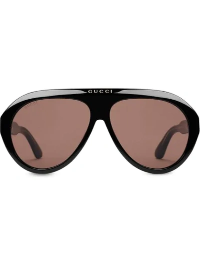 Shop Gucci Navigator Sunglasses With Double G In Black