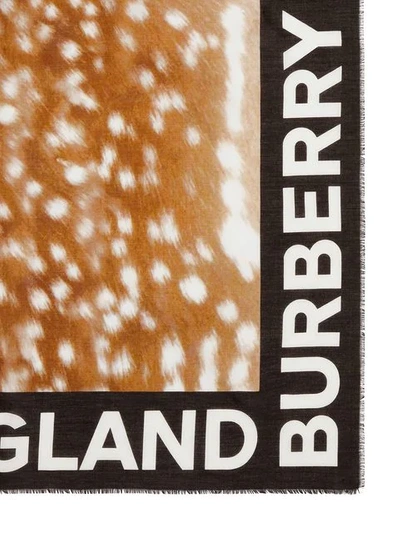 Shop Burberry Slogan Animal Print Cotton Silk Large Square Scarf In Brown