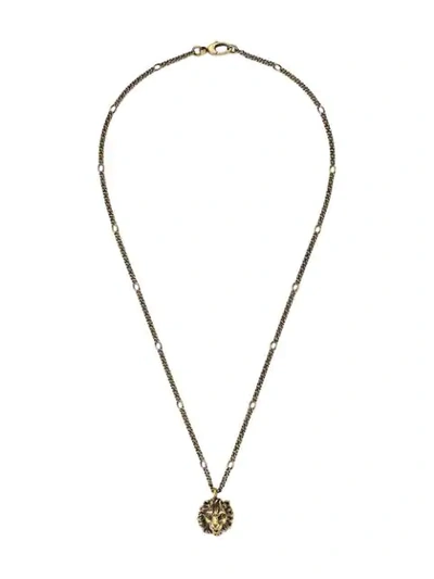 Shop Gucci Lion Head Pendant Necklace In Metallic