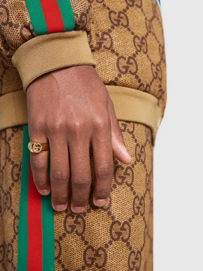 Shop Gucci 18kt Yellow Gold Gg Running Chevalier Ring In 8000