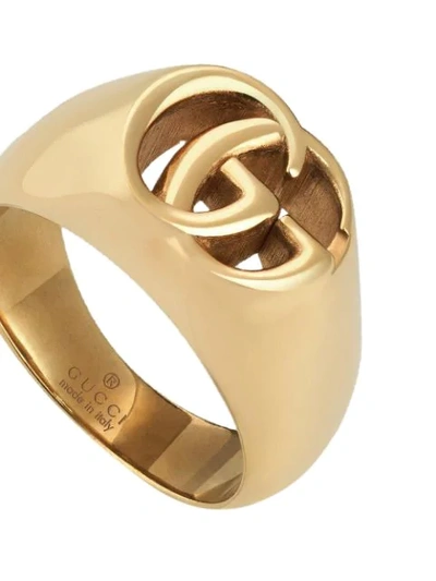 Shop Gucci 18kt Yellow Gold Gg Running Chevalier Ring In 8000