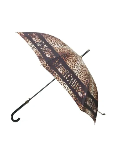Shop Moschino Leopard Print Umbrella In Black