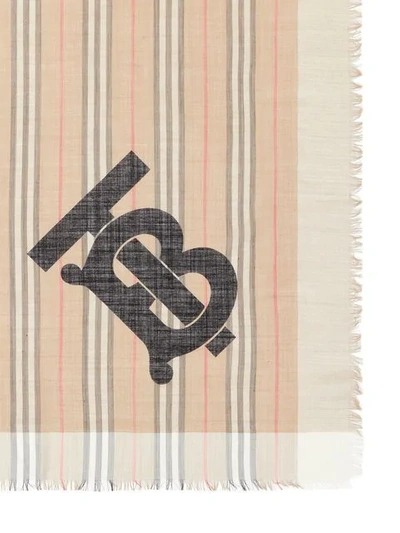 Shop Burberry Icon Stripe Monogram Scarf In Neutrals