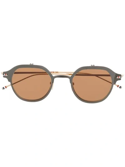 Shop Thom Browne Round Frame Sunglasses In Gold