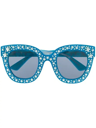 Shop Gucci Stud Embellished Sunglasses In Blue