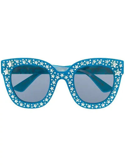 GUCCI EYEWEAR CRYSTAL EMBELLISHED SUNGLASSES - 蓝色