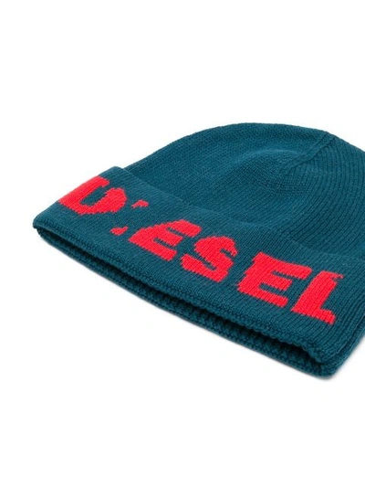 Shop Diesel Intarsia-knit Beanie In Green